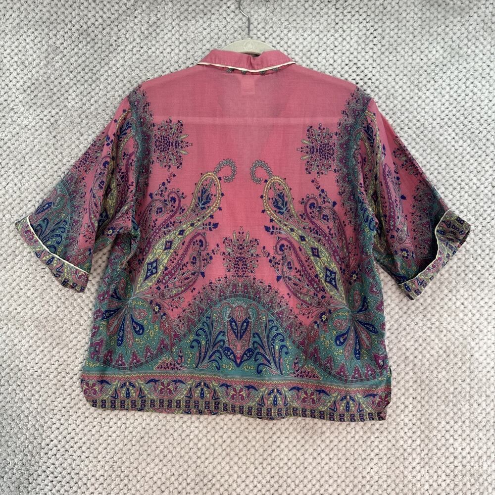 Sundance Silk Top Womens S Pink Green Floral V-Neck Collared Preppy - Picture 4 of 9
